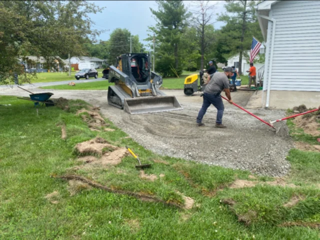 Grading and stone base preparation before paving Grading and stone base preparation before paving