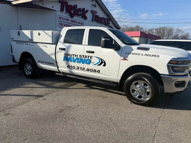 South State Paving pickup truck with licensed and insured lettering South State Paving pickup truck with licensed and insured lettering
